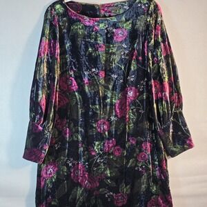 Ann Taylor Women's Dress 8 Black Mini‎ Floral Velvet Puff Long Sleeve Cocktail